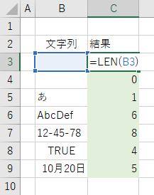 エクセル Len 関数 文字列の文字数を取得する